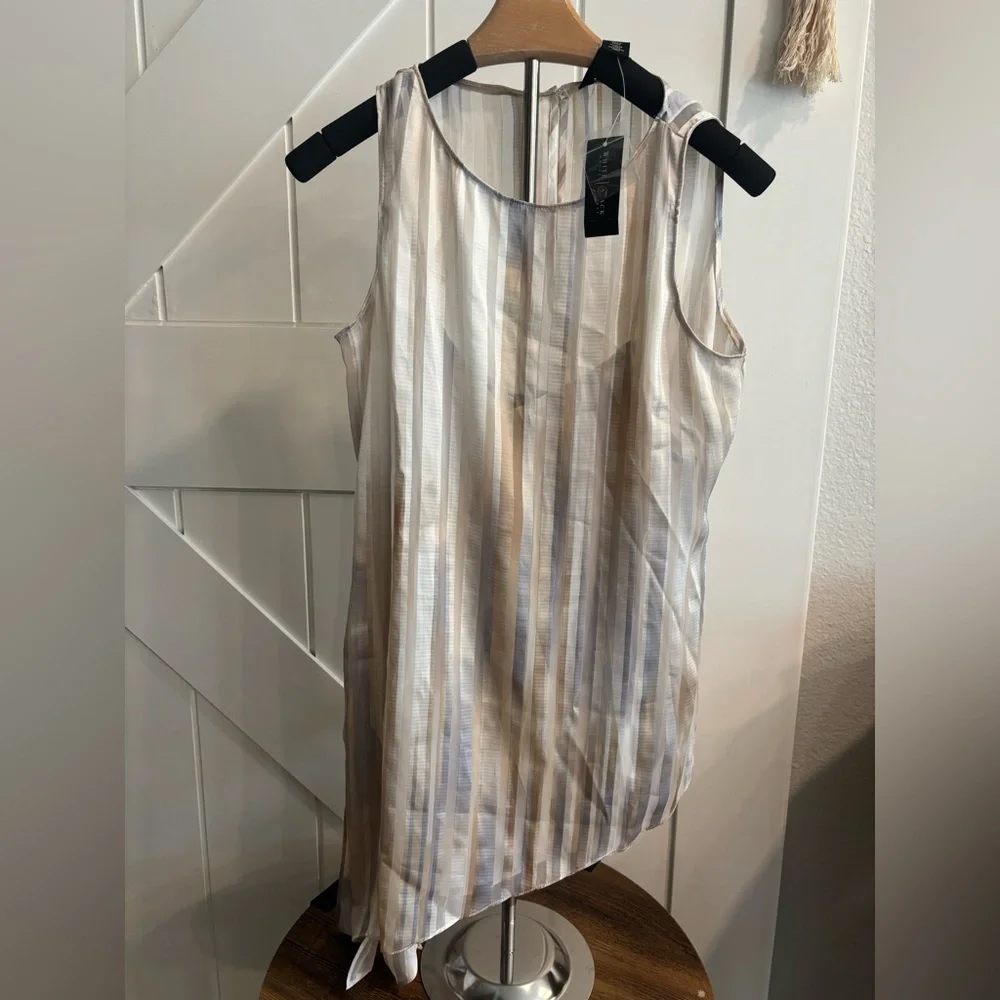 🔥 WHBM White House Black Market Watercolor Stripe Chiffon Tunic Tank Top XS NWT - Picture 2 of 7